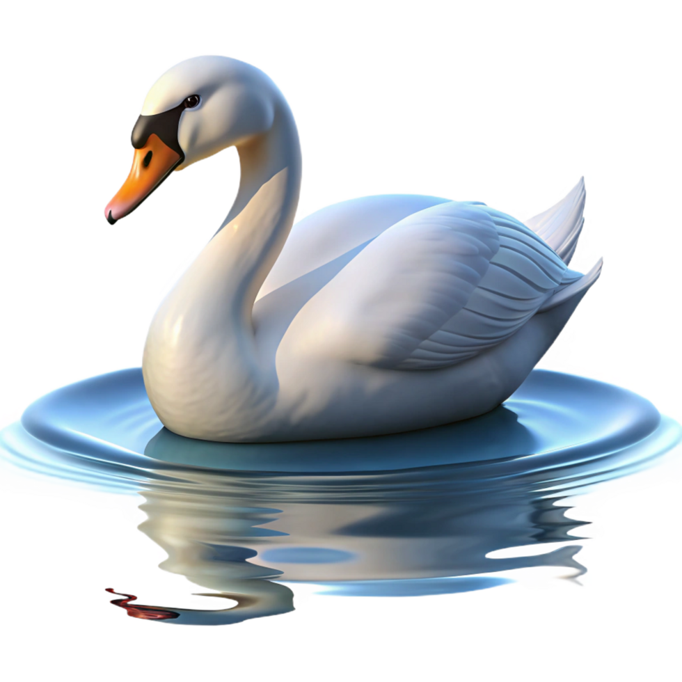 hypnotic tranquil surreal A graceful swan gliding across a calm lake, reflective water surface, serene and peaceful exclusive png