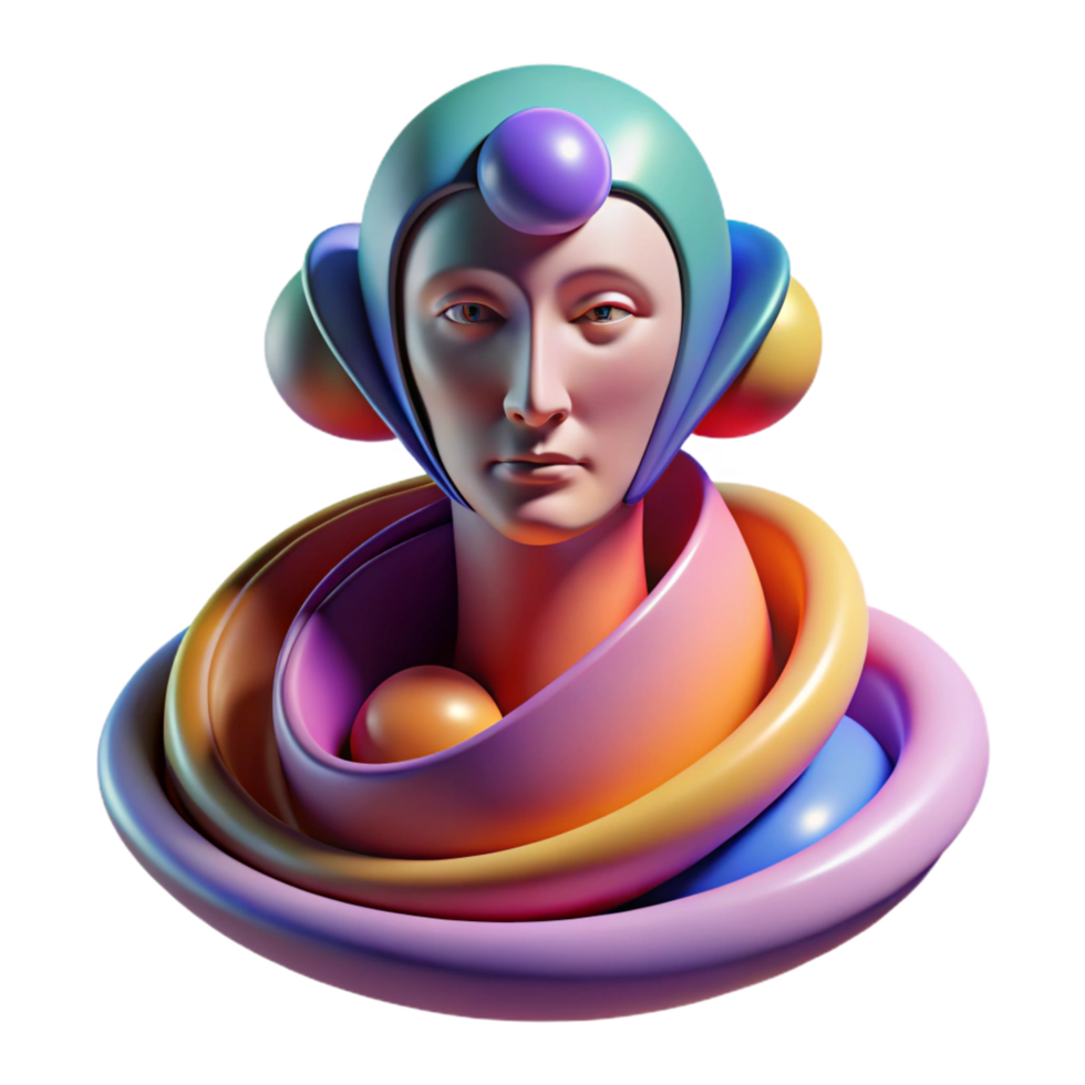 hypnotic iconic Portrait of an abstract figure composed of swirling colors and geometric shapes, evoking a sense of mystery and wonder, lit by an unseen light source, in a surreal style png