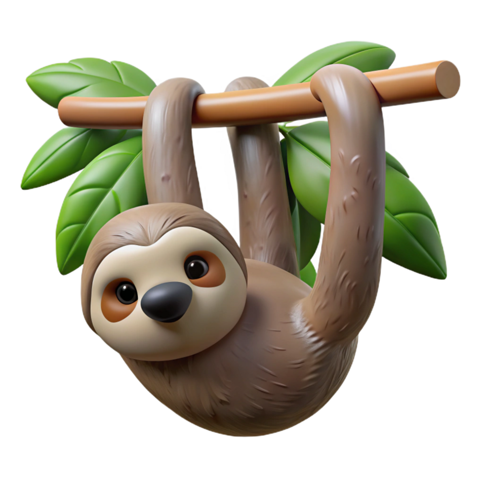 mesmerizing passionate renaissance A sloth hanging upside down from a tree branch, rainforest setting, soft diffused light gallery standard png