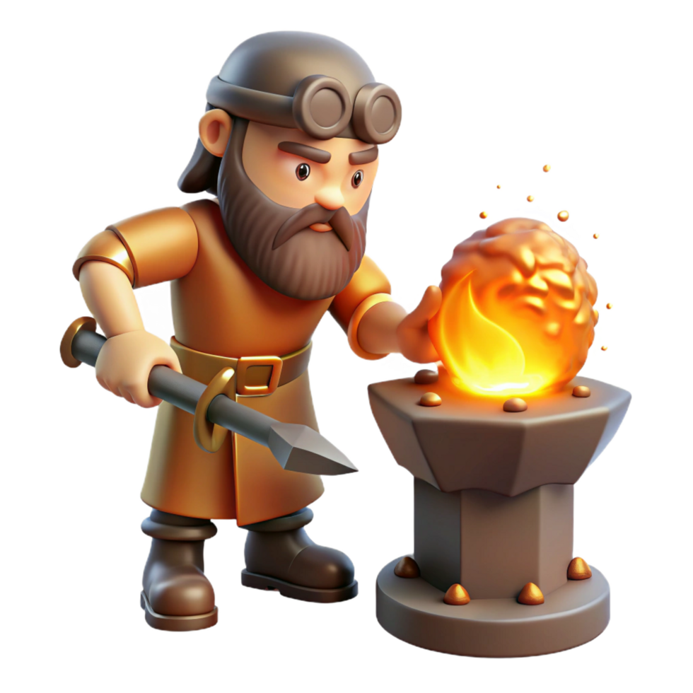 serene tranquil contemporary A powerful cyclops forging a weapon, fiery furnace, dramatic lighting, baroque style impeccable png