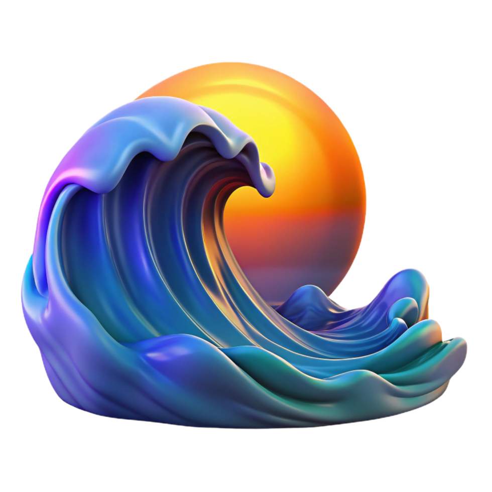 melancholic wonderful A crashing ocean wave at sunset, vibrant colors, dynamic lighting, realistic style, handcrafted png