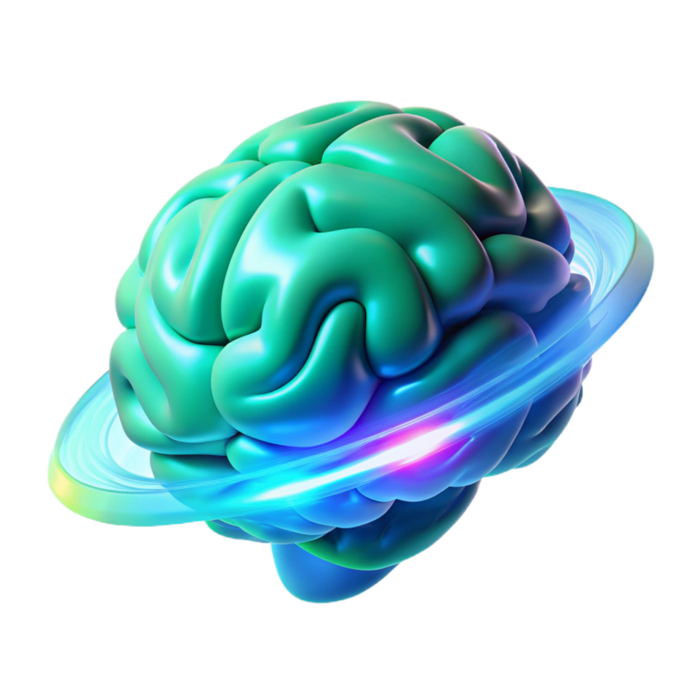 unforgettable vintage A holographic projection of a human brain, rotating slowly, pulsing with energy, cool blue and green lighting, scientific illustration style fine detail png