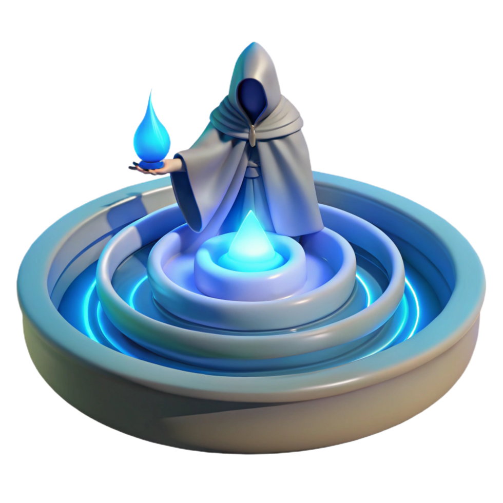 radiant unforgettable A mysterious oracle gazing into a swirling pool of water, ethereal blue lighting, symbolist style png