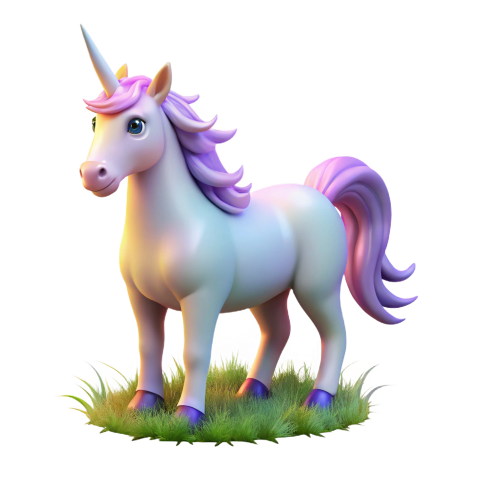 reflective striking A powerful unicorn grazing in a magical meadow, its horn glowing with a soft, white light. Dreamlike, pastel colors, fantasy art style fine detail png