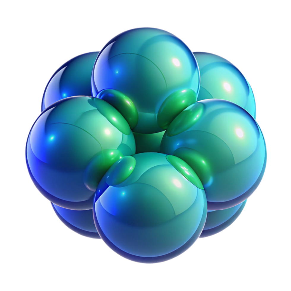 radiant distinctive Interlocking, translucent orbs of varying sizes, in a gradient from emerald green to sapphire blue, lit by a single, focused spotlight, in a minimalist style png
