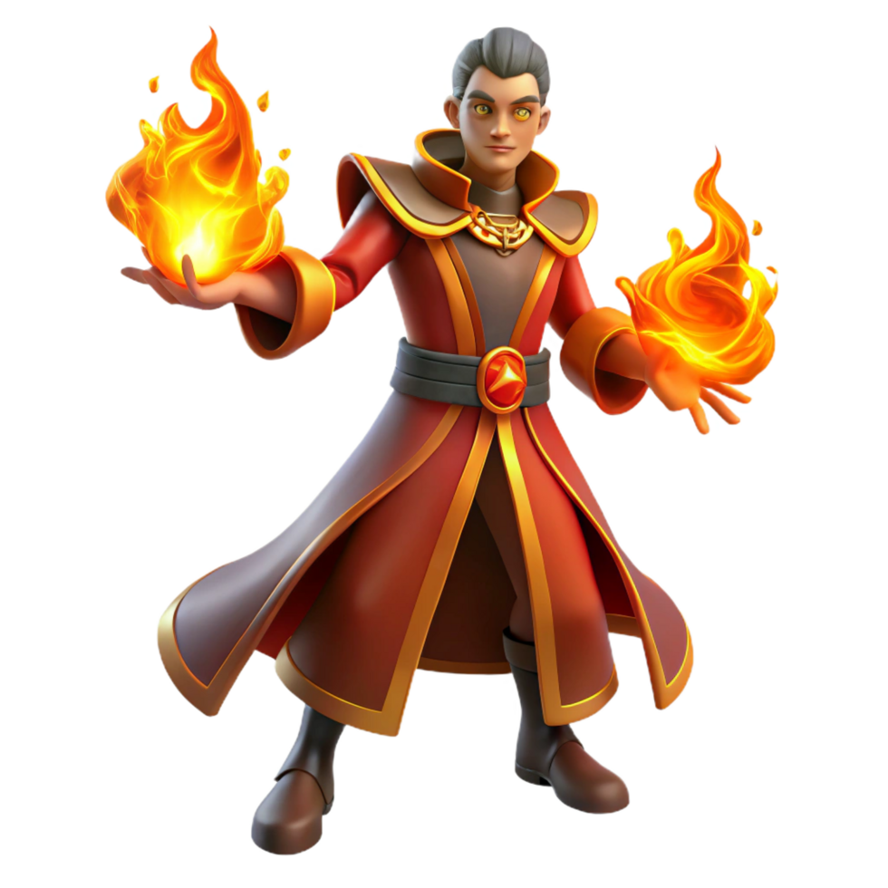 celebrated bohemian A powerful sorcerer summoning a fire elemental, fiery and dynamic, comic book style refined png