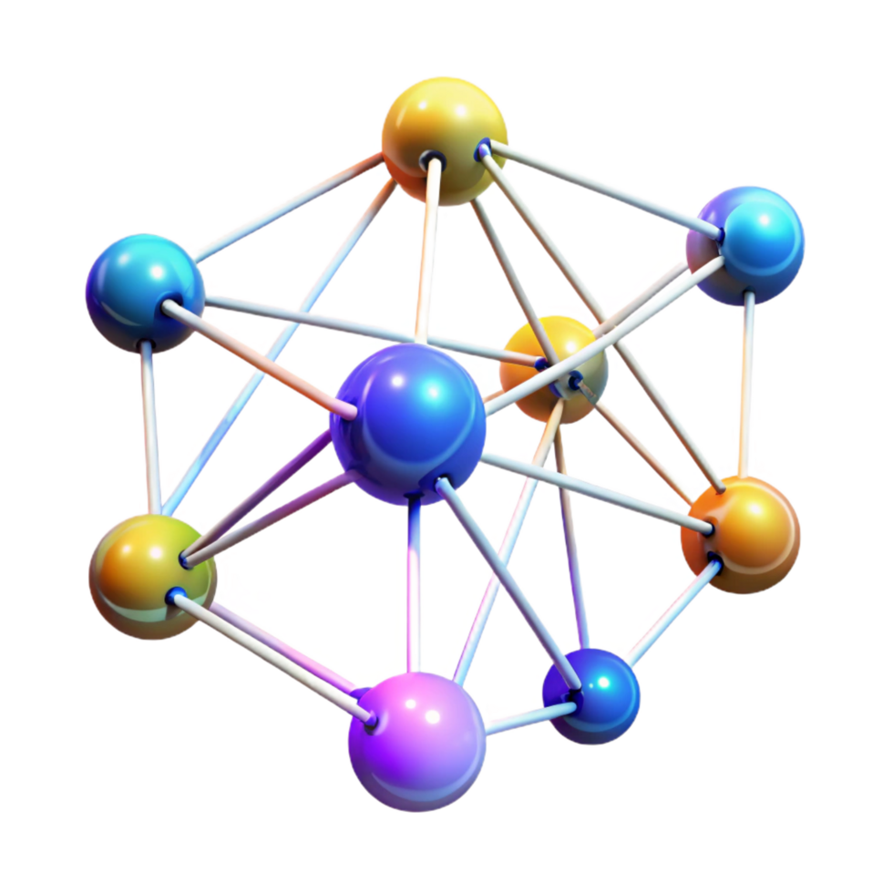 inspired tropical A network of interconnected nodes, pulsing with data, glowing with various colors, in a dark, abstract style elite png