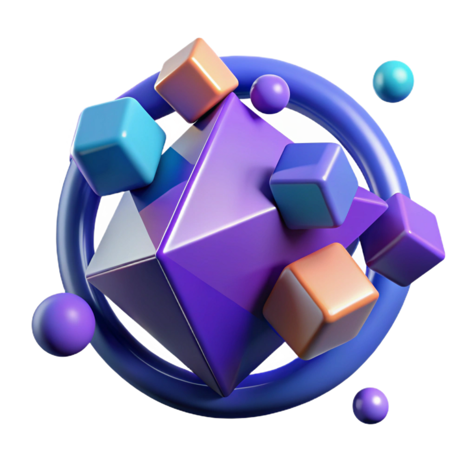 majestic calm tropical A cluster of geometric shapes, floating and rotating in space, with dramatic backlighting, in a constructivist style fine detail png