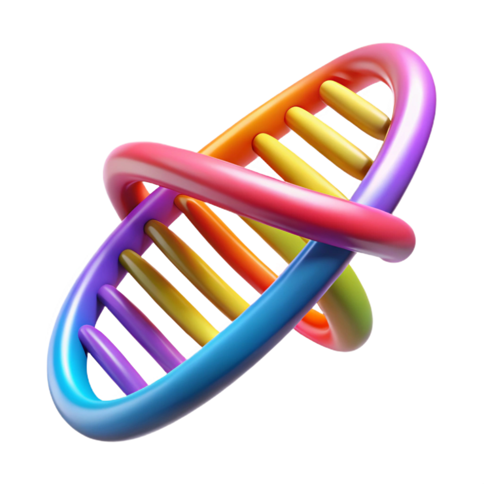 radiant rare A digital representation of a human DNA strand, glowing with vibrant colors, rotating slowly, in a dark background, illuminated by soft spotlights png