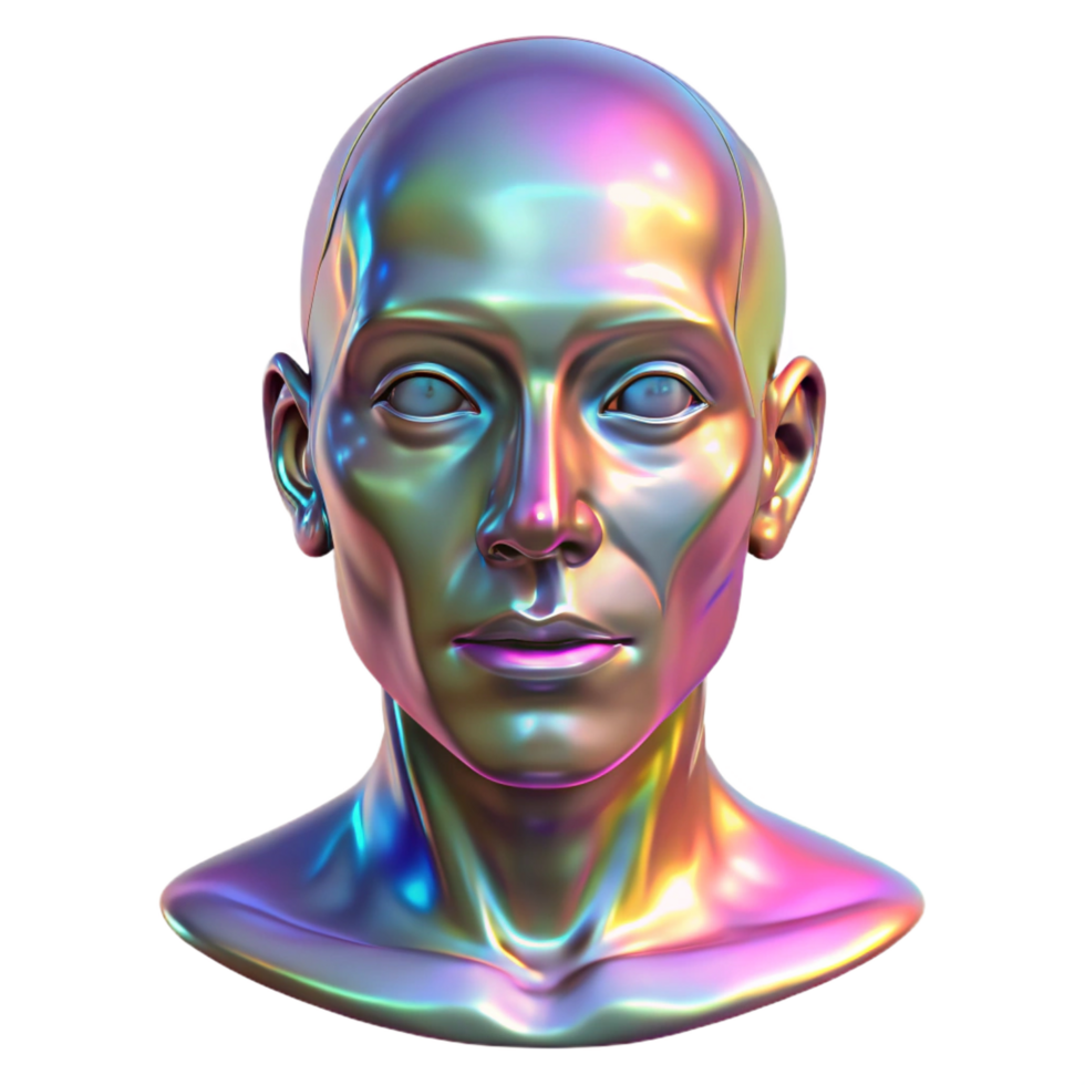 dazzling impressionist A holographic projection of a human face, glitching and distorting. Glitch art style. Digital lighting sharp png