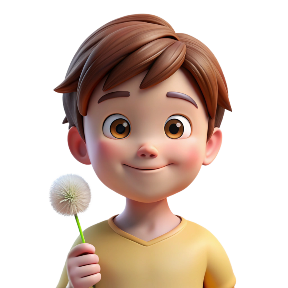 alluring elegant Portrait of a young child with wide, innocent eyes and a playful smile, holding a dandelion, lit by soft, diffused sunlight masterfully captured png
