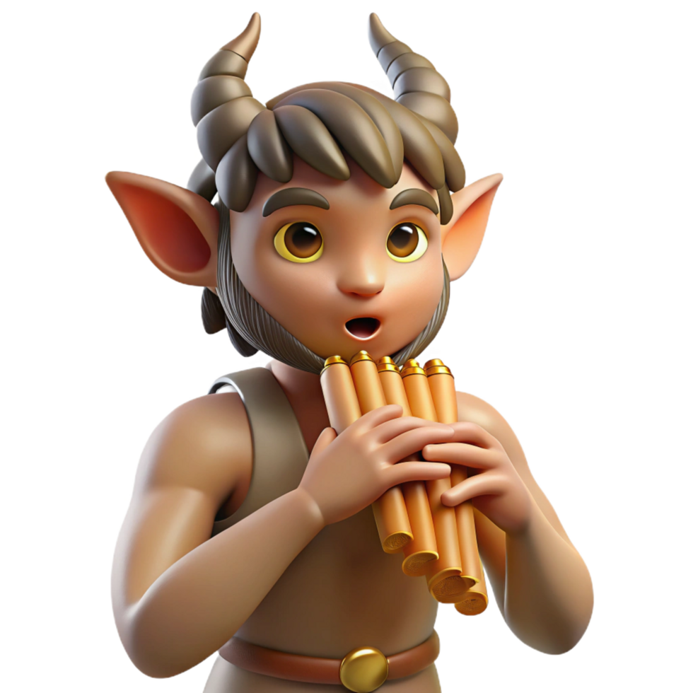 fascinating unforgettable A mischievous satyr playing a pan flute in a sun drenched forest glade. Warm, natural lighting, classical mythology style png