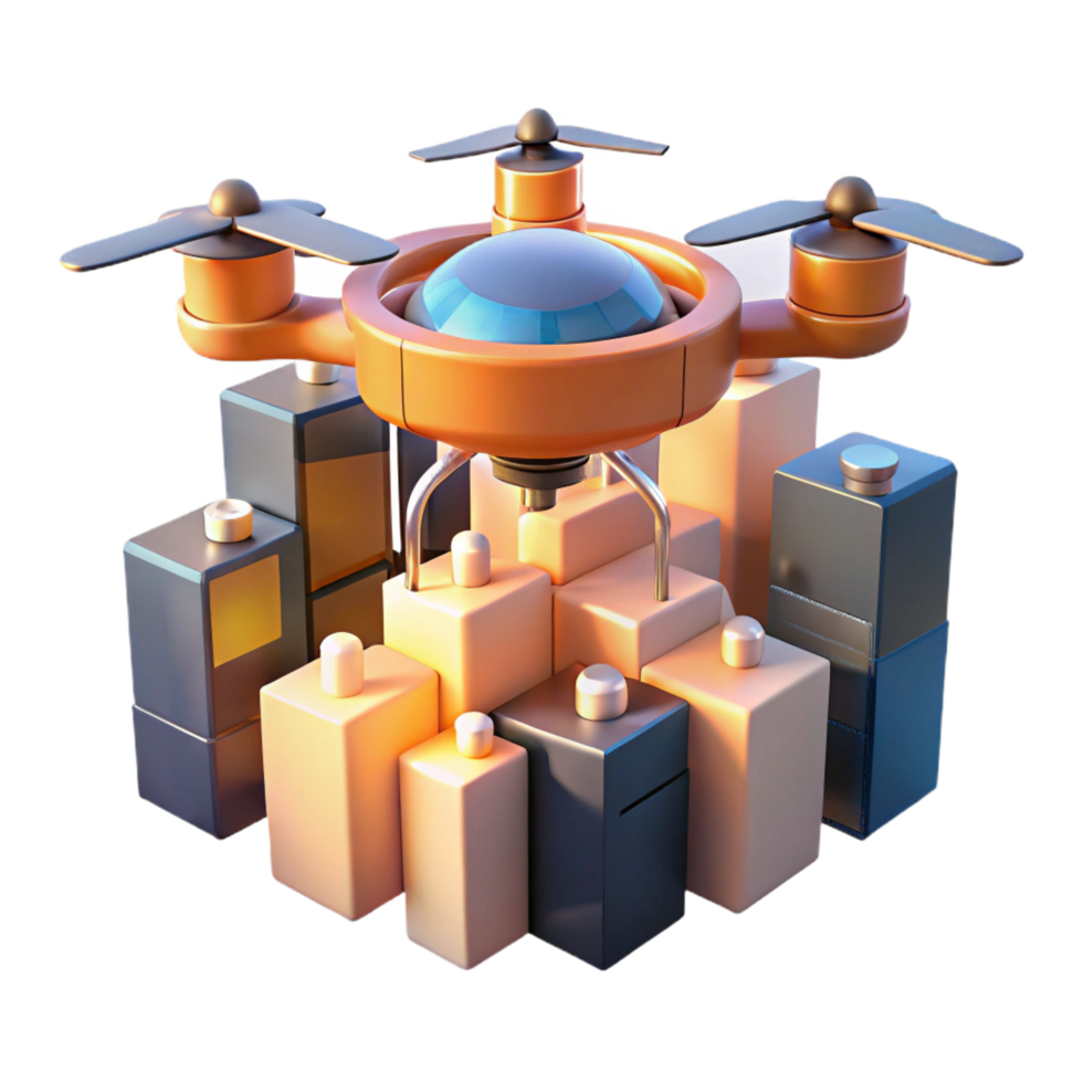 wonderful vintage A drone delivering a package in a futuristic city, skyscrapers looming in the background, lit by warm afternoon sunlight impeccable png