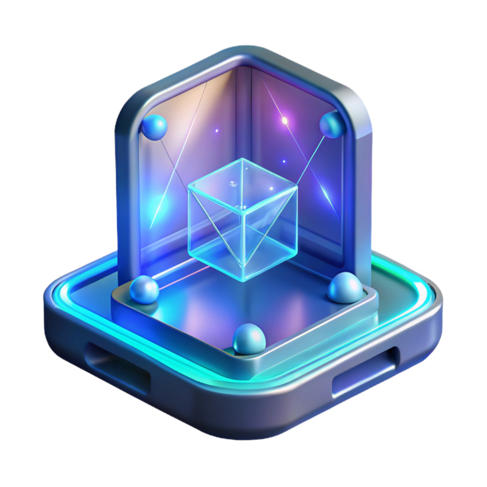 calm spectacular A close up of a holographic display, intricate 3D projections, cool blue lighting, futuristic style premium png