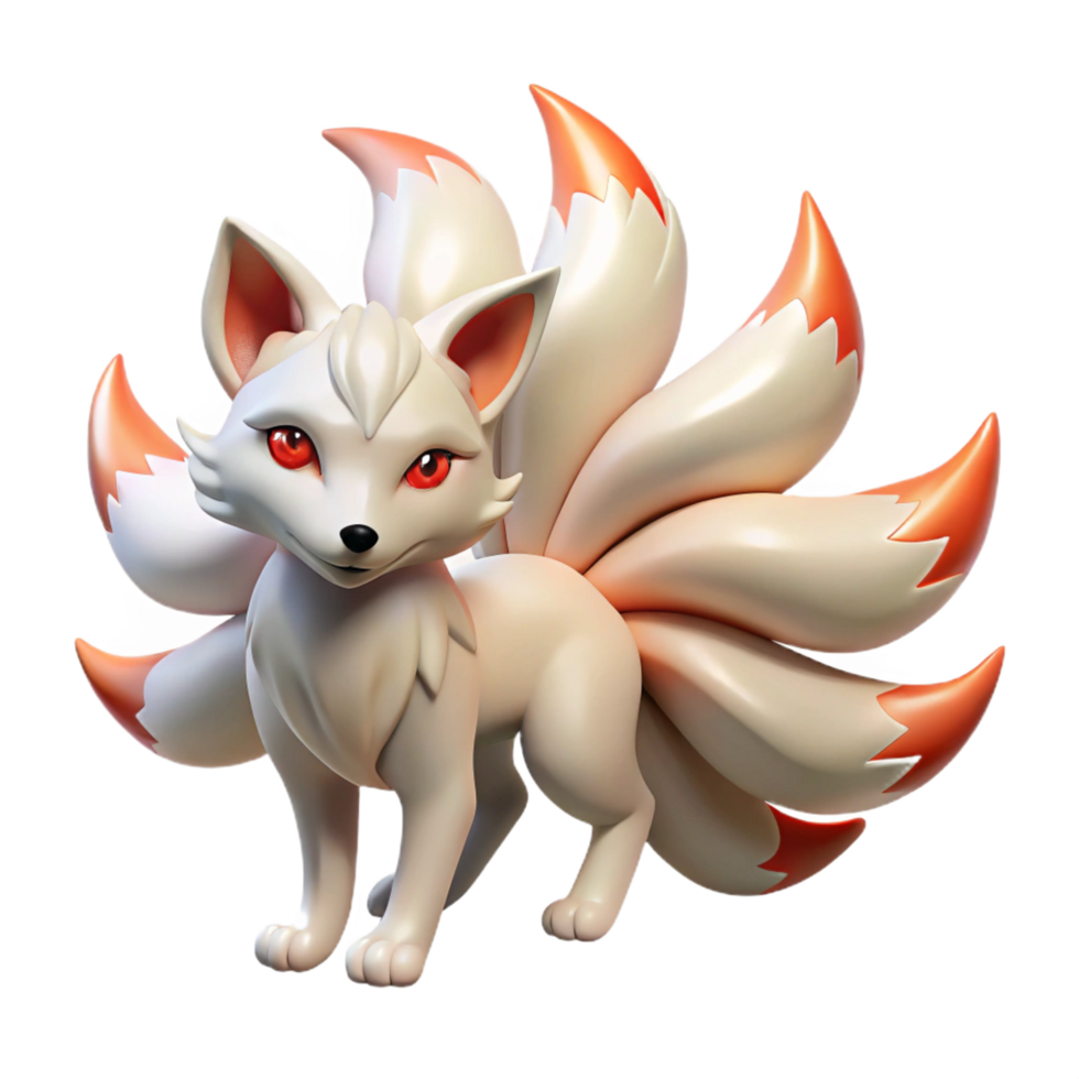 exemplary contemporary A beautiful kitsune with nine tails, bathed in moonlight, anime style original png