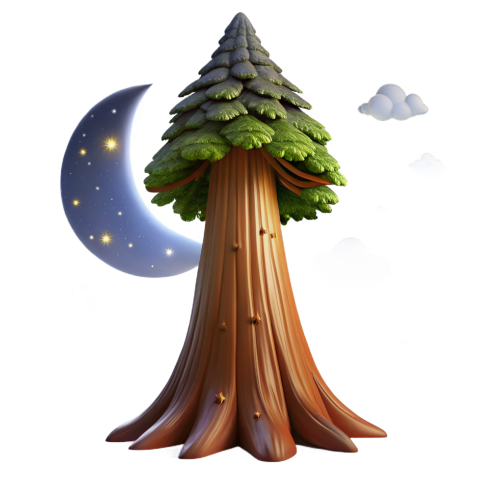 iconic bohemian A colossal sequoia tree reaching towards a starry night sky, moonlight illuminating the bark, fantasy art style handcrafted png