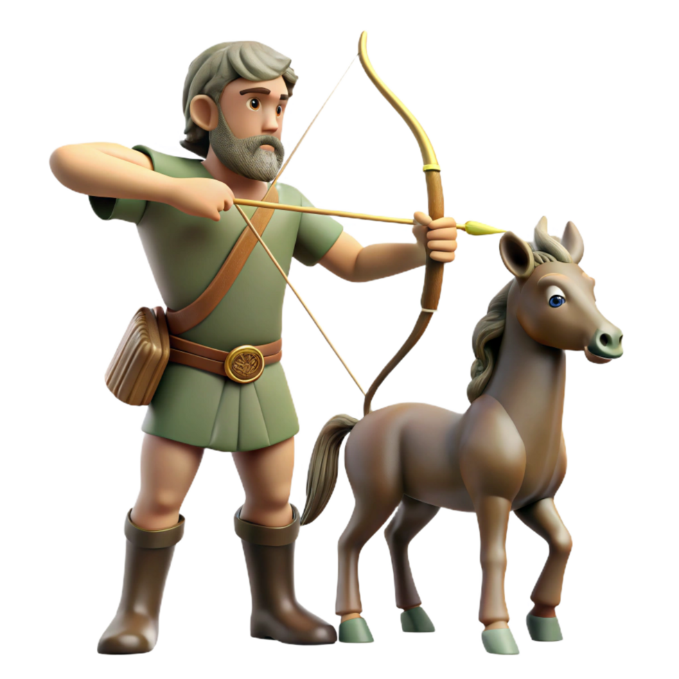 picturesque energetic nordic A wise old centaur teaching archery to a young human boy, dappled forest lighting, in a classical mythology style flawless png