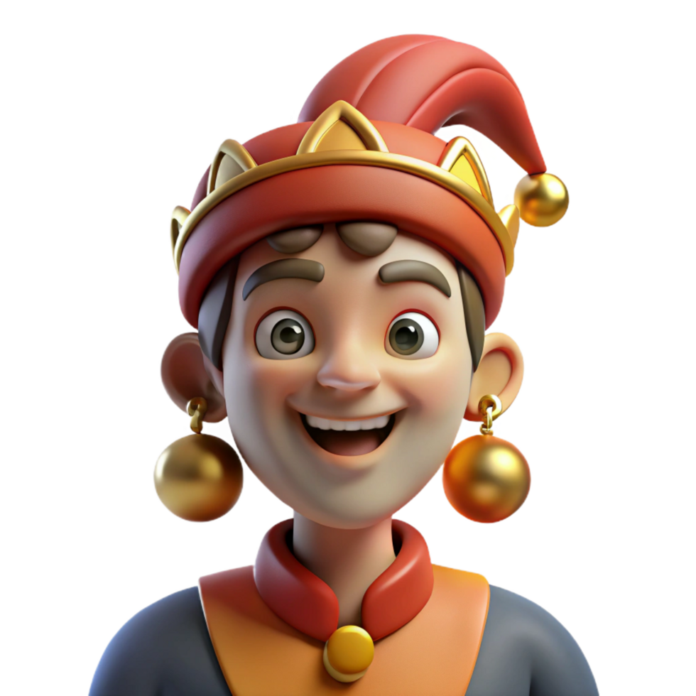 pristine coveted Portrait of a mischievous jester with bells on his hat, dim candlelight, medieval style png