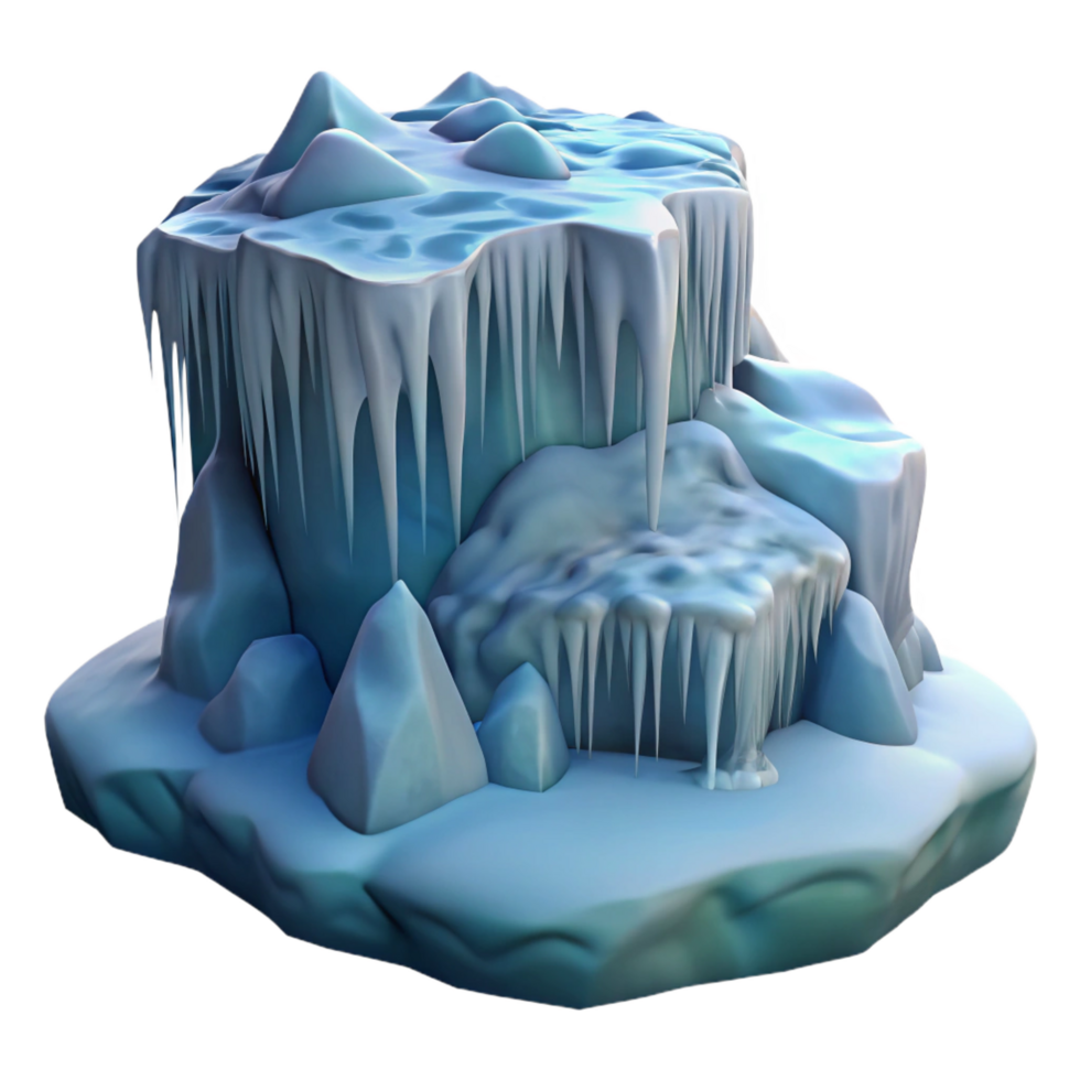 dramatic beautiful A frozen waterfall in winter, cold light, minimalist style, icy textures, masterfully captured png