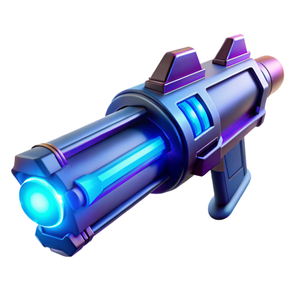 exquisite inspired A futuristic weapon, sleek design with glowing energy core, illuminated by blue and purple light, in a sci fi style png
