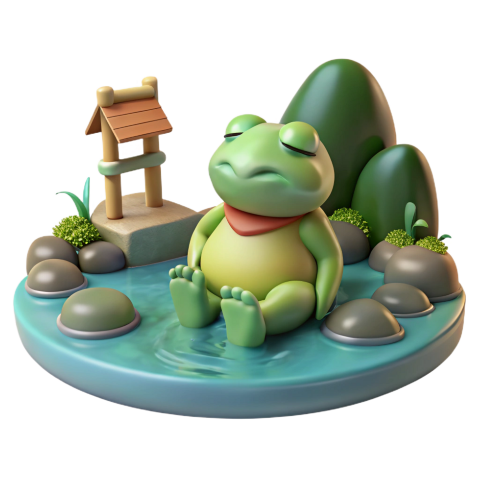 mysterious hypnotic A serene kappa relaxing by a river, soft, dappled sunlight, Japanese painting style authentic png
