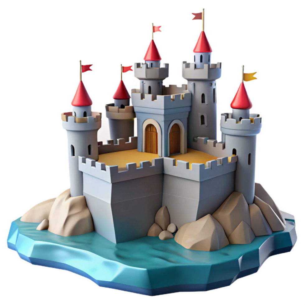 energetic extraordinary A medieval castle on a cliff overlooking the sea, dramatic lighting, flags waving in the wind studio quality png