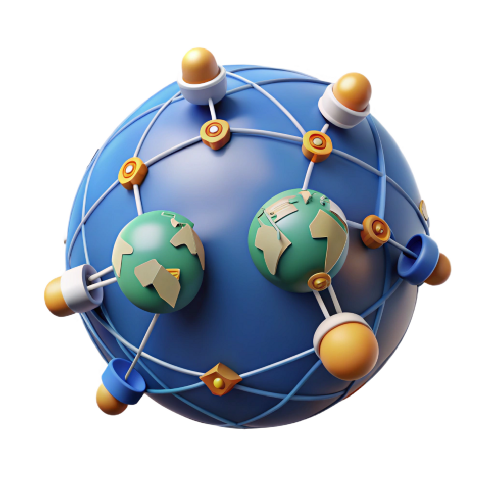 gorgeous standout A network of interconnected satellites orbiting Earth, communication lines visible between them, infographic style png