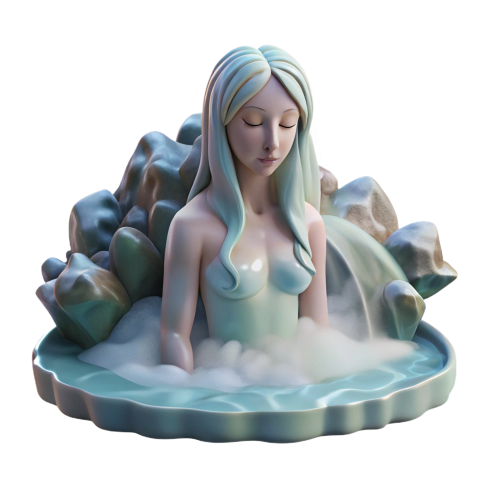 spectacular vintage An ethereal nymph bathing in a waterfall, mist rising, soft lighting, romanticism style elite png