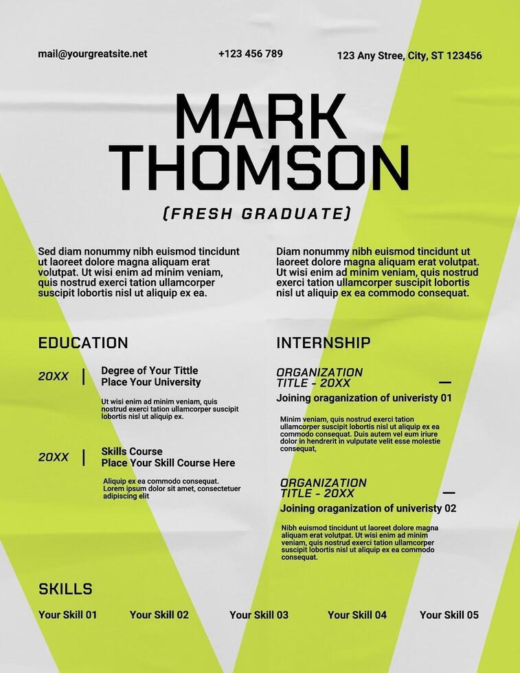 Black and Neon Green Color Internship  Fresh Graduates Resume Template