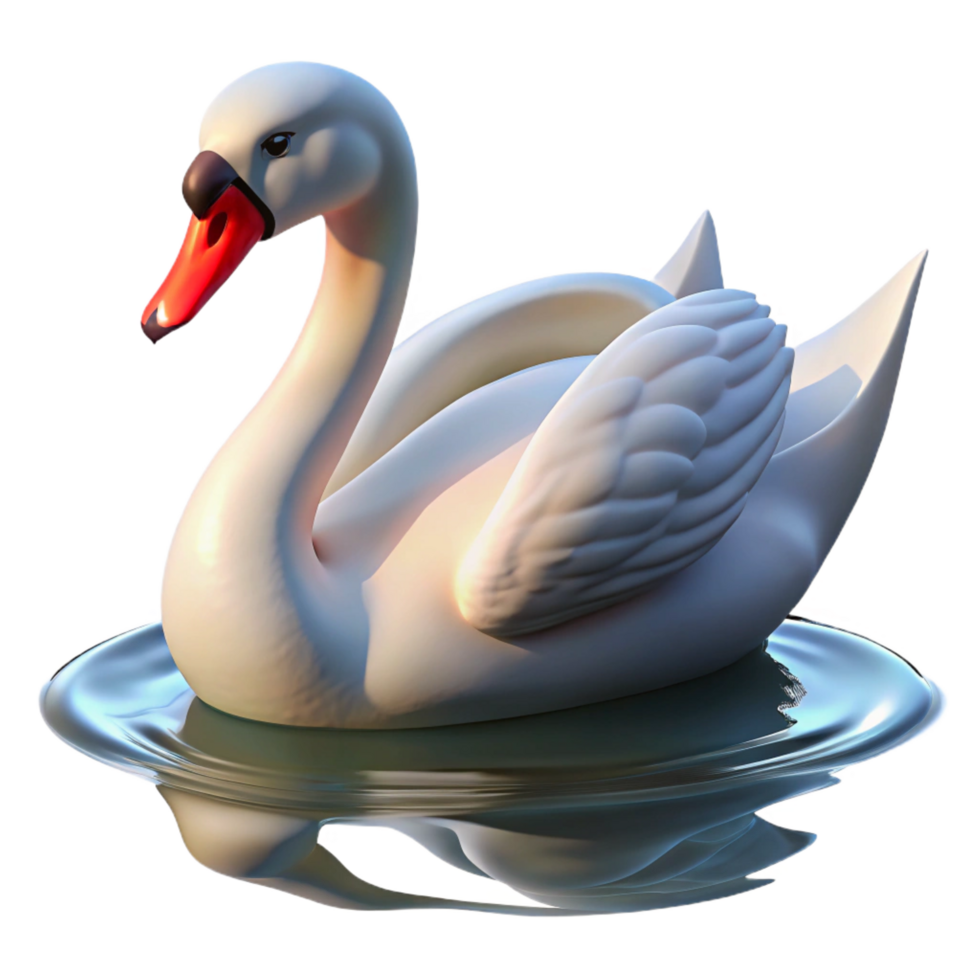 pristine timeless A graceful swan gliding across a still lake, serene morning light, rendered in a soft, romantic style png