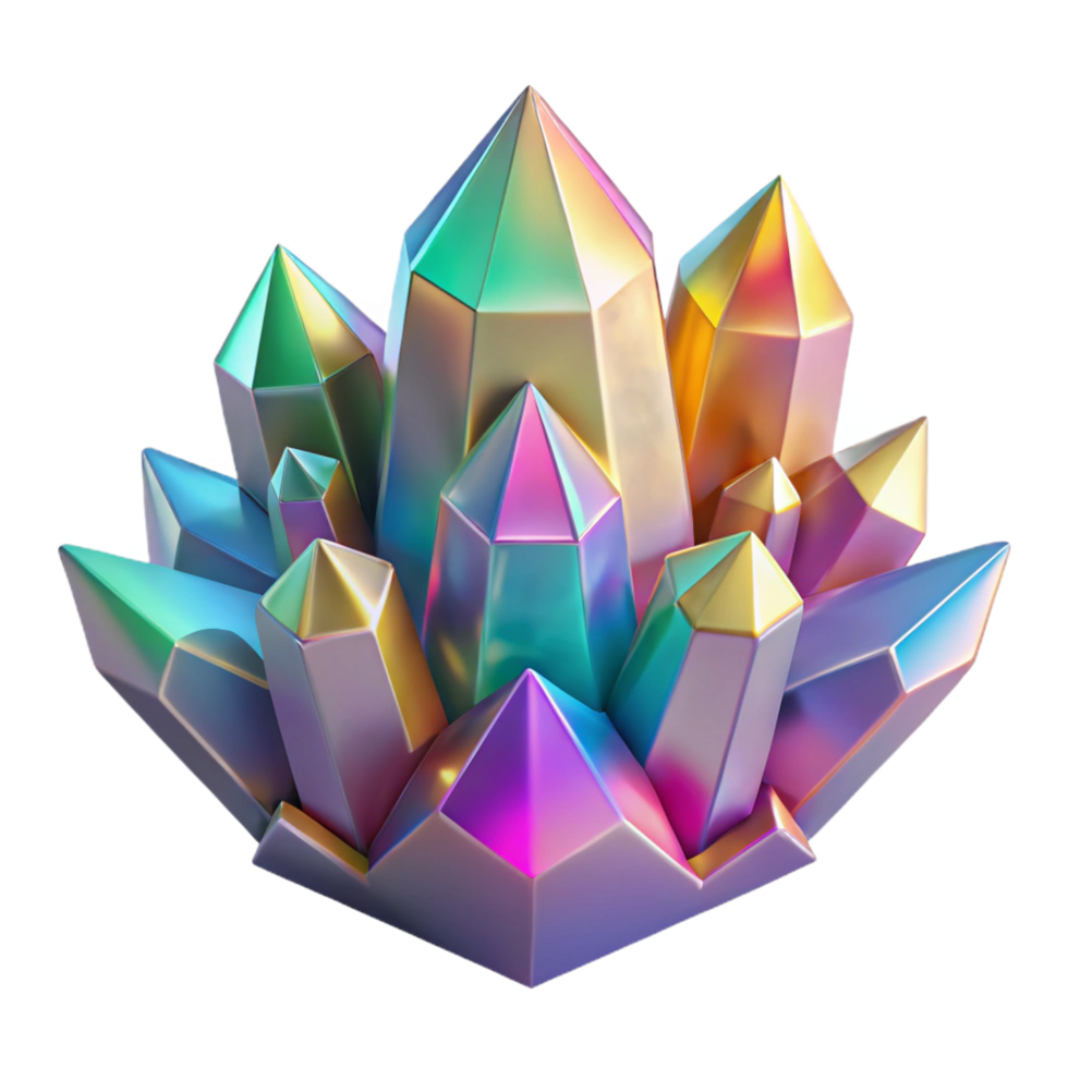 dazzling melancholic coastal A cluster of crystalline structures, refracting light in a spectrum of colors, with a sharp, geometric aesthetic studio quality png