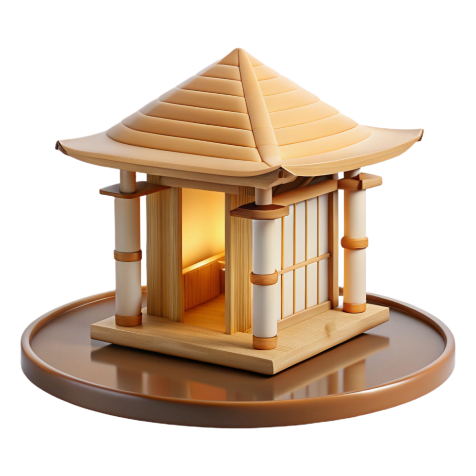 unparalleled avant garde A minimalist Japanese tea house made of bamboo and rice paper, soft diffused light, zen style handcrafted png