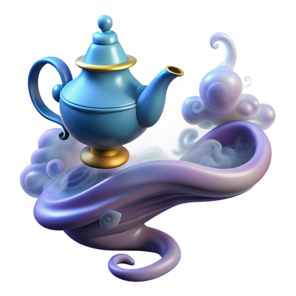 energetic gorgeous A djinn emerging from a magic lamp, swirling smoke and ethereal light, Arabian mythology art style refined png