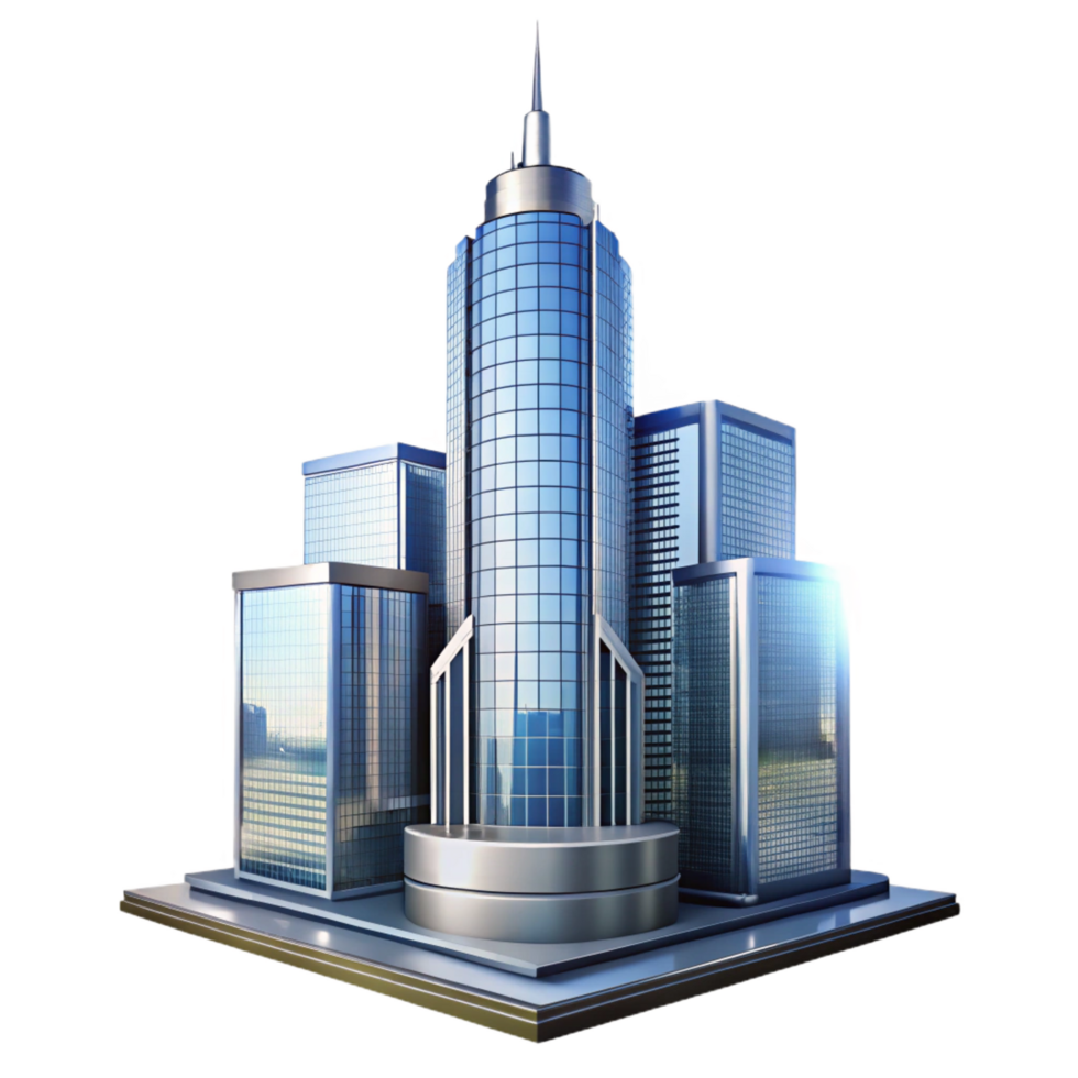 remarkable art deco A towering skyscraper made entirely of glass, reflecting the surrounding cityscape, bright sunlight, modern architecture, sense of transparency and innovation handcrafted png