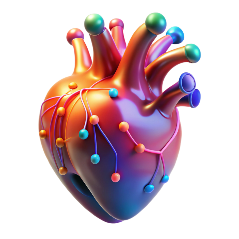 exemplary futuristic A digital rendering of a human heart, glowing with data streams, vibrant and colorful lighting, medical illustration style elite png