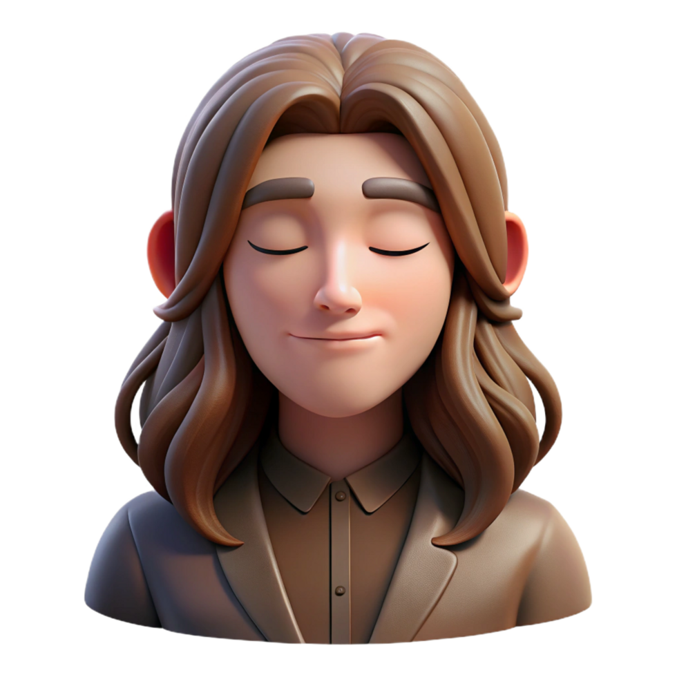 celebrated elegant Portrait of a melancholic musician with long, flowing brown hair, closed eyes, and a serene expression, lit by a single spotlight, in a dreamlike, ethereal style studio quality png