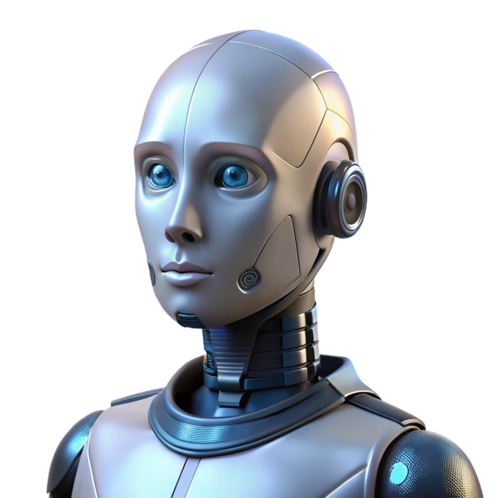 spectacular distinguished A humanoid robot with intricate facial features, gazing into the distance, illuminated by a soft, ambient light, rendered in a hyperrealistic, portrait style png