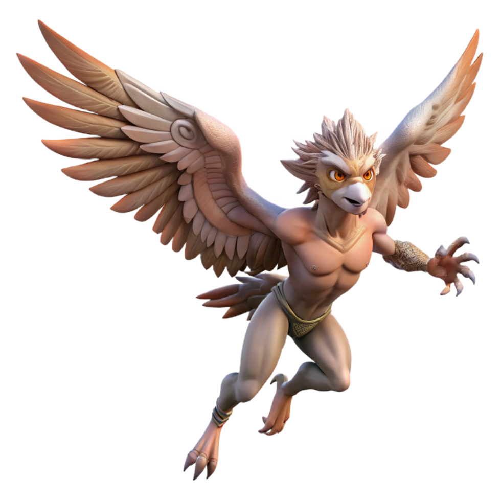 breathtaking minimalist A winged harpy swooping down from the sky, dynamic pose, fantasy art style exclusive png