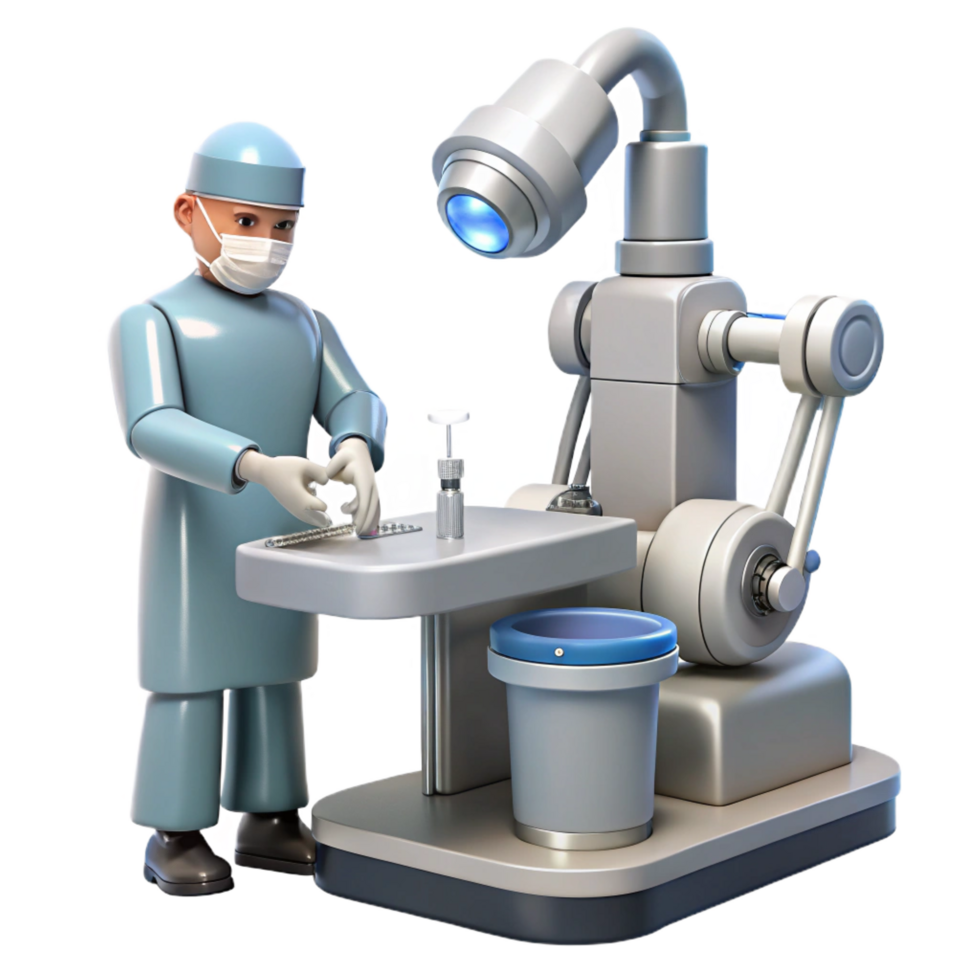 enchanting unparalleled A robotic surgeon performing a delicate operation, intricate instruments, sterile, bright lighting, photorealistic style png