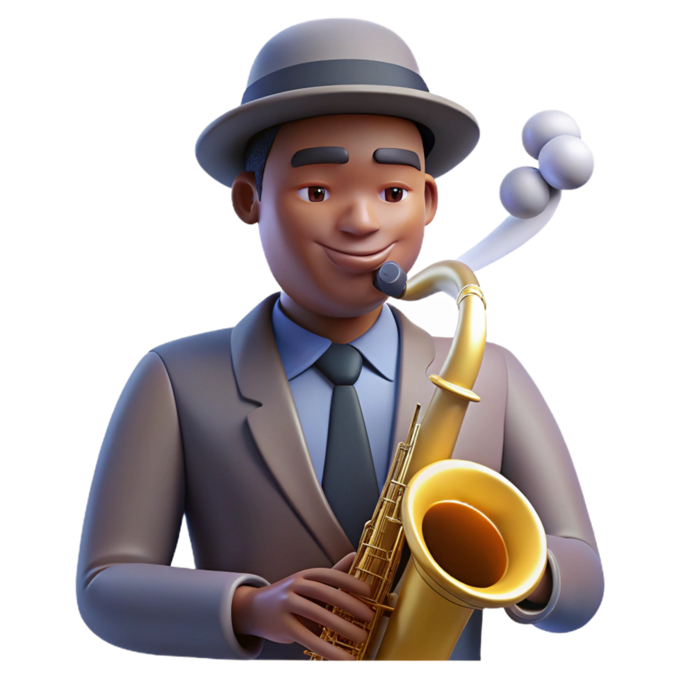 extraordinary romantic tropical Portrait of a soulful musician with a saxophone, smoky jazz club lighting, art deco style premium png
