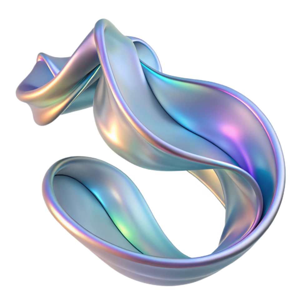 playful magnificent A flowing, ribbon like form, made of iridescent, shimmering material, with a soft, ethereal glow, in an Art Deco style high resolution png