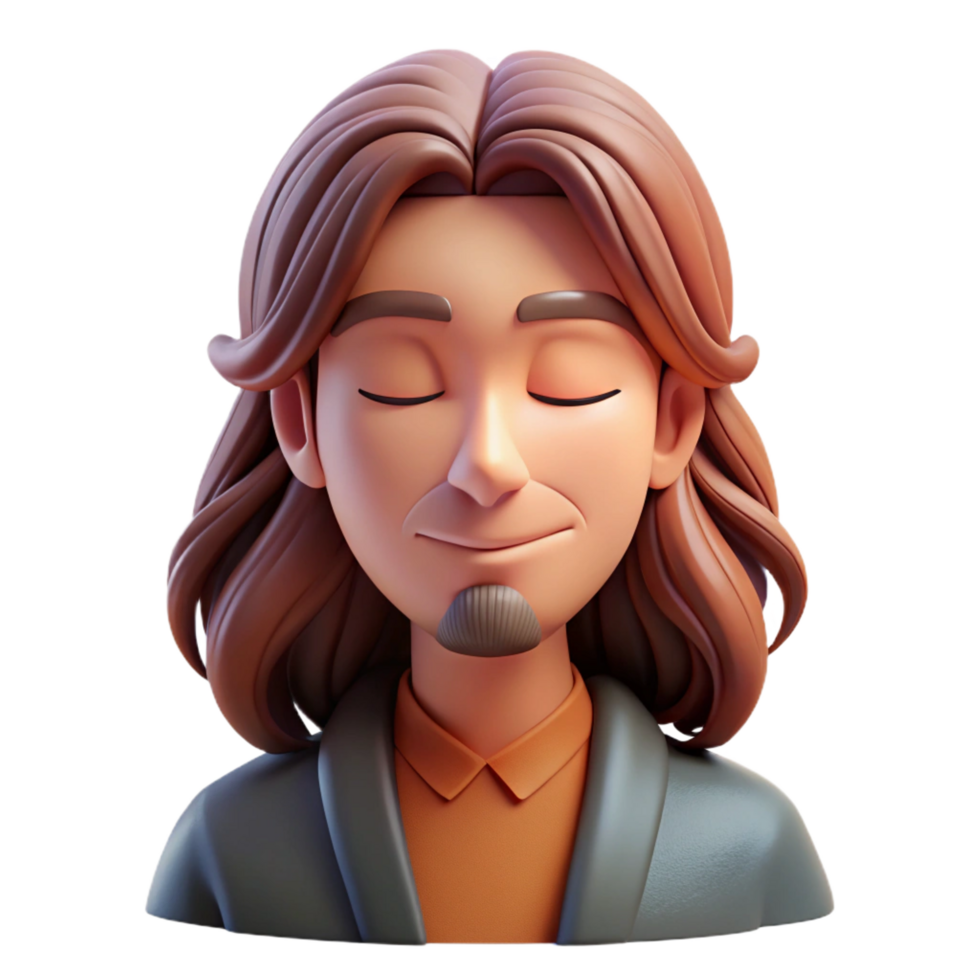 fascinating timeless Portrait of a melancholic musician with long, flowing brown hair, closed eyes, and a serene expression, lit by a single spotlight, in a dreamlike, ethereal style png