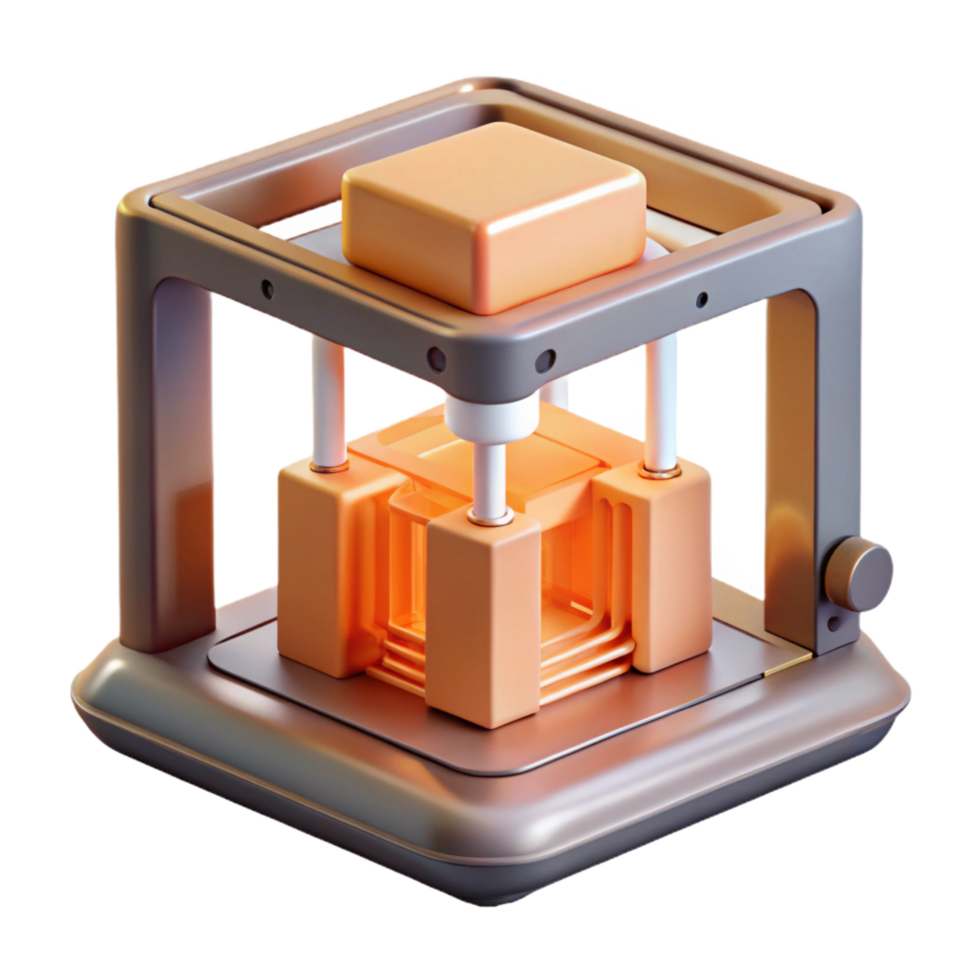 dramatic inspired A 3D printer creating a complex object, intricate layers of material, bright, industrial lighting, realistic style png