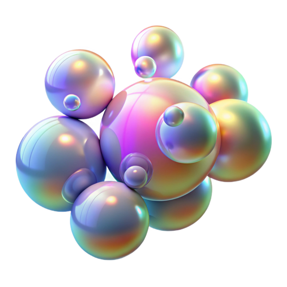 timeless impressionist A field of iridescent bubbles floating in zero gravity, illuminated by a soft, multicolored light source exclusive png