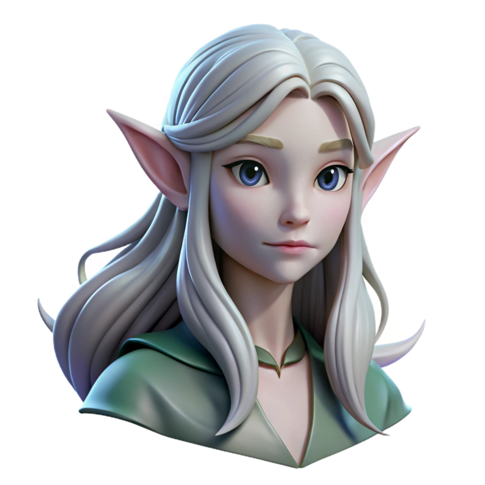 wonderful bohemian Portrait of a delicate elf with long, flowing hair, pointed ears, and a serene expression, lit by moonlight filtering through trees, in a ethereal style detailed png