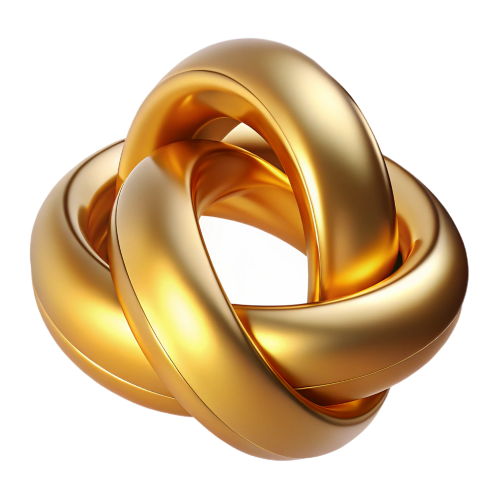 mesmerizing dreamy modern Interlocking rings of polished gold, reflecting a distorted environment, with realistic lighting, in an art deco style luxury png