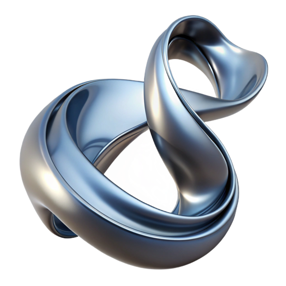signature impressionist A flowing, ribbon like form made of liquid metal, with a chrome finish, twisting and turning in a dynamic pose. Studio lighting gallery standard png