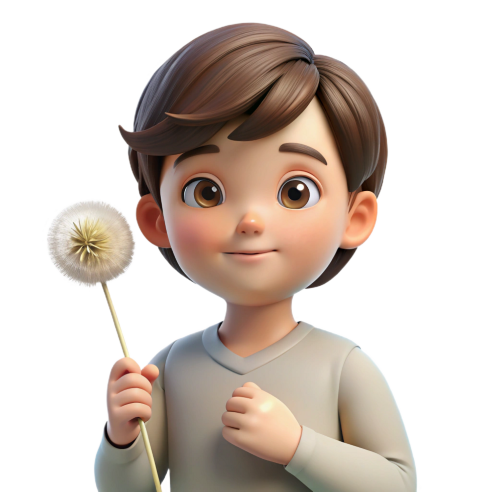 majestic mid century Portrait of a curious child with wide, innocent eyes, holding a dandelion clock, lit by soft, diffused light, in a whimsical style handcrafted png