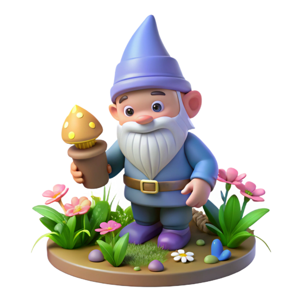 signature vintage A whimsical gnome tending a magical garden filled with glowing flowers, soft, diffused lighting, children s book illustration style top tier png