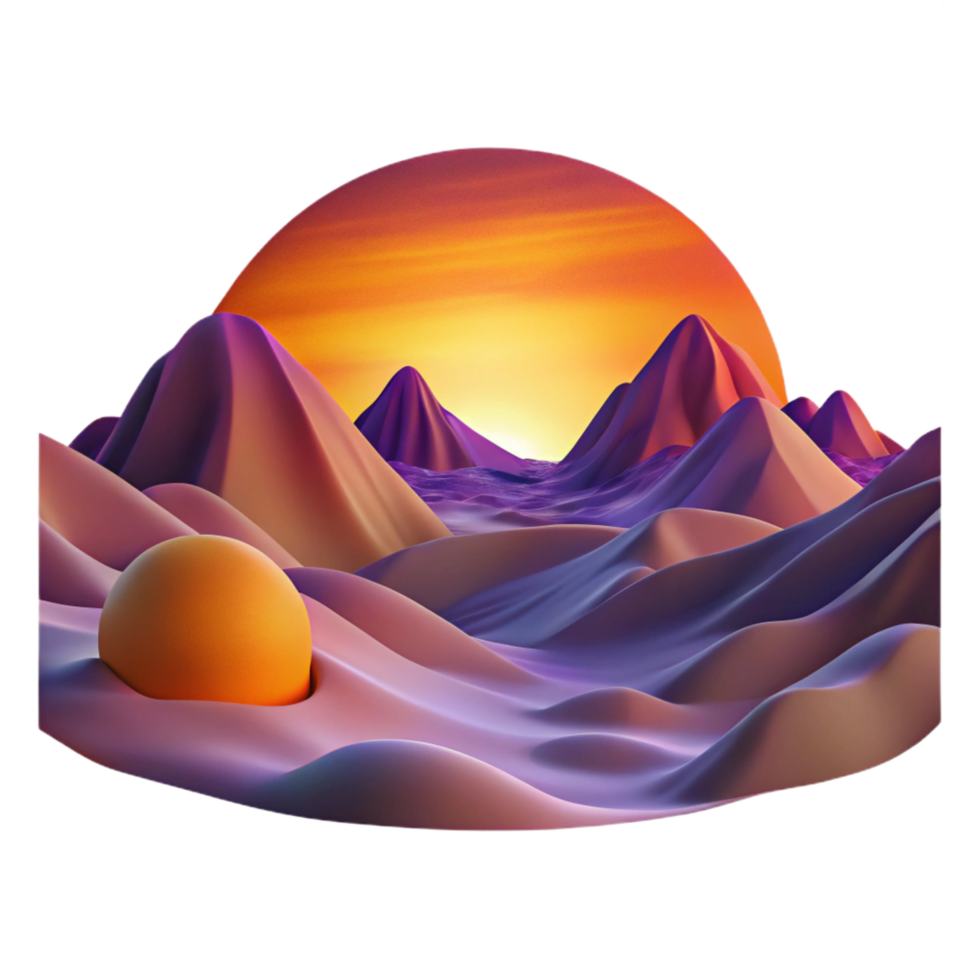 melancholic mesmerizing A desert landscape at sunset, warm orange and purple hues, cinematic style impeccable png